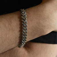 Reversible Cuban Bracelet with CZ | Silver | 10mm | 9"