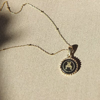 Gemini Zodiac Pendant | 10k Gold and Onyx | 16-28"