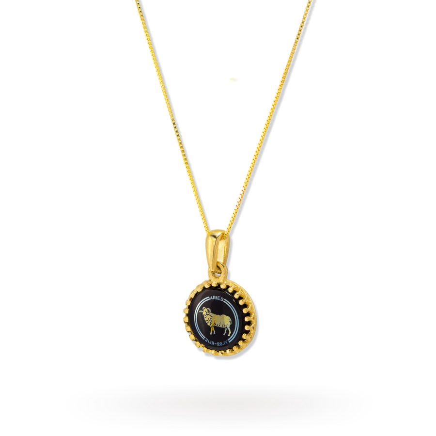 Aries Zodiac Pendant | 10k Gold and Onyx | 16-28"