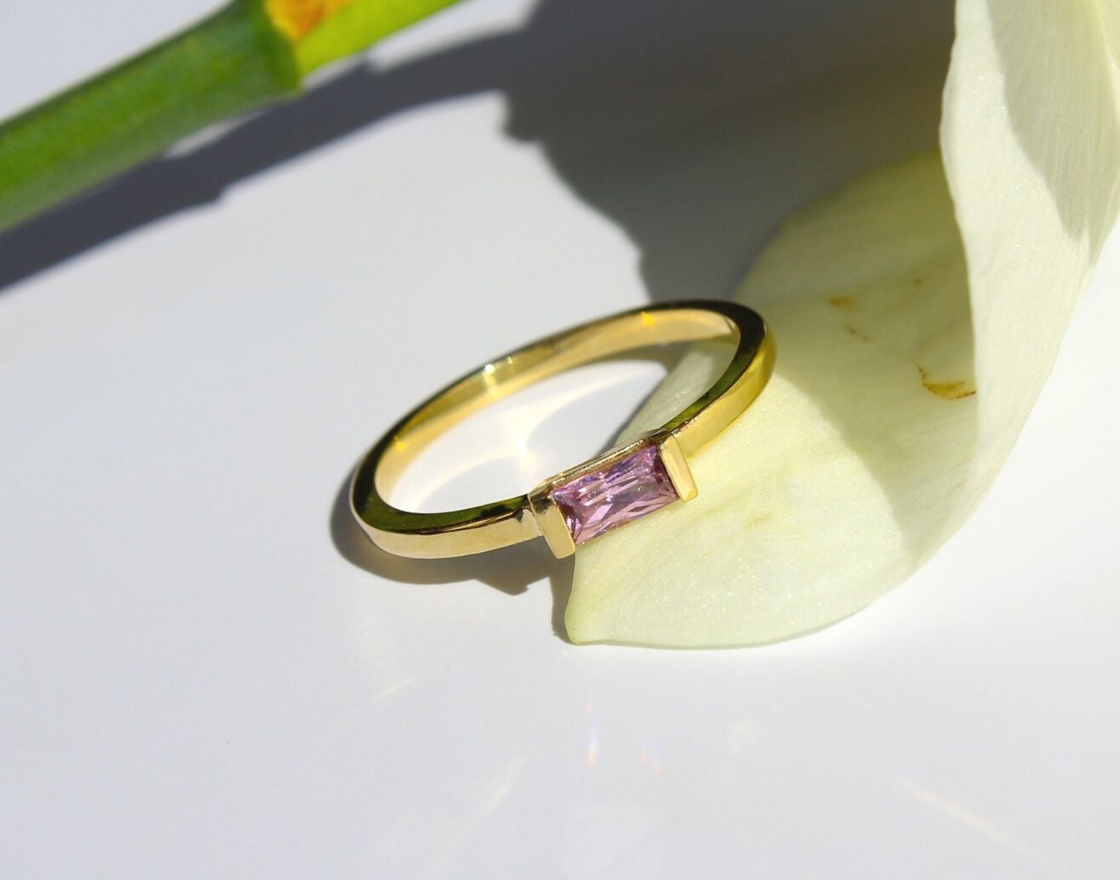 HONEYCAT Adjustable Birthstone Ring - Delicate Open Band With Tiny Crystal Baguettes - View #2