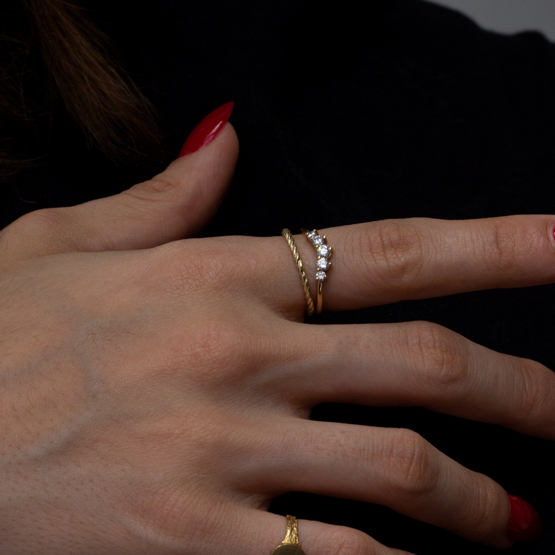 Chevron Ring with CZ | 10k Yellow/White/Rose Gold