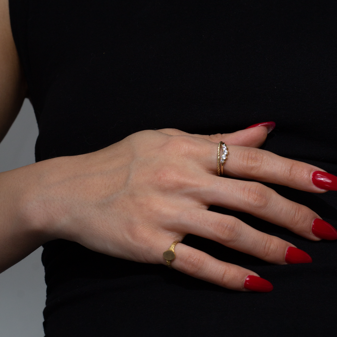 Chevron Ring with CZ | 10k Yellow/White/Rose Gold