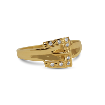 Buckle Ring with CZ | 10-14k Yellow/White/Rose Gold