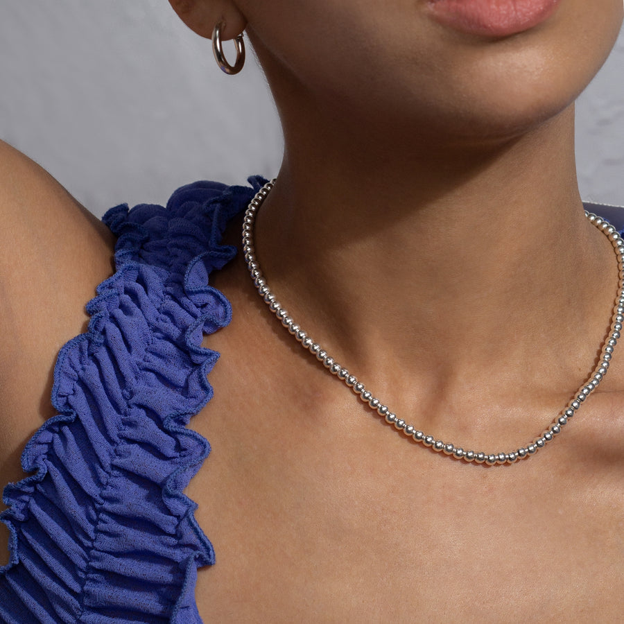 silver bead chain, silver chunky choker