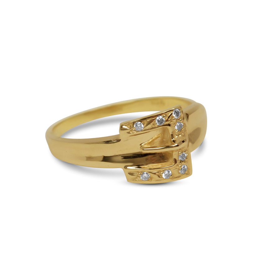 Buckle Ring with CZ | 10-14k Yellow/White/Rose Gold