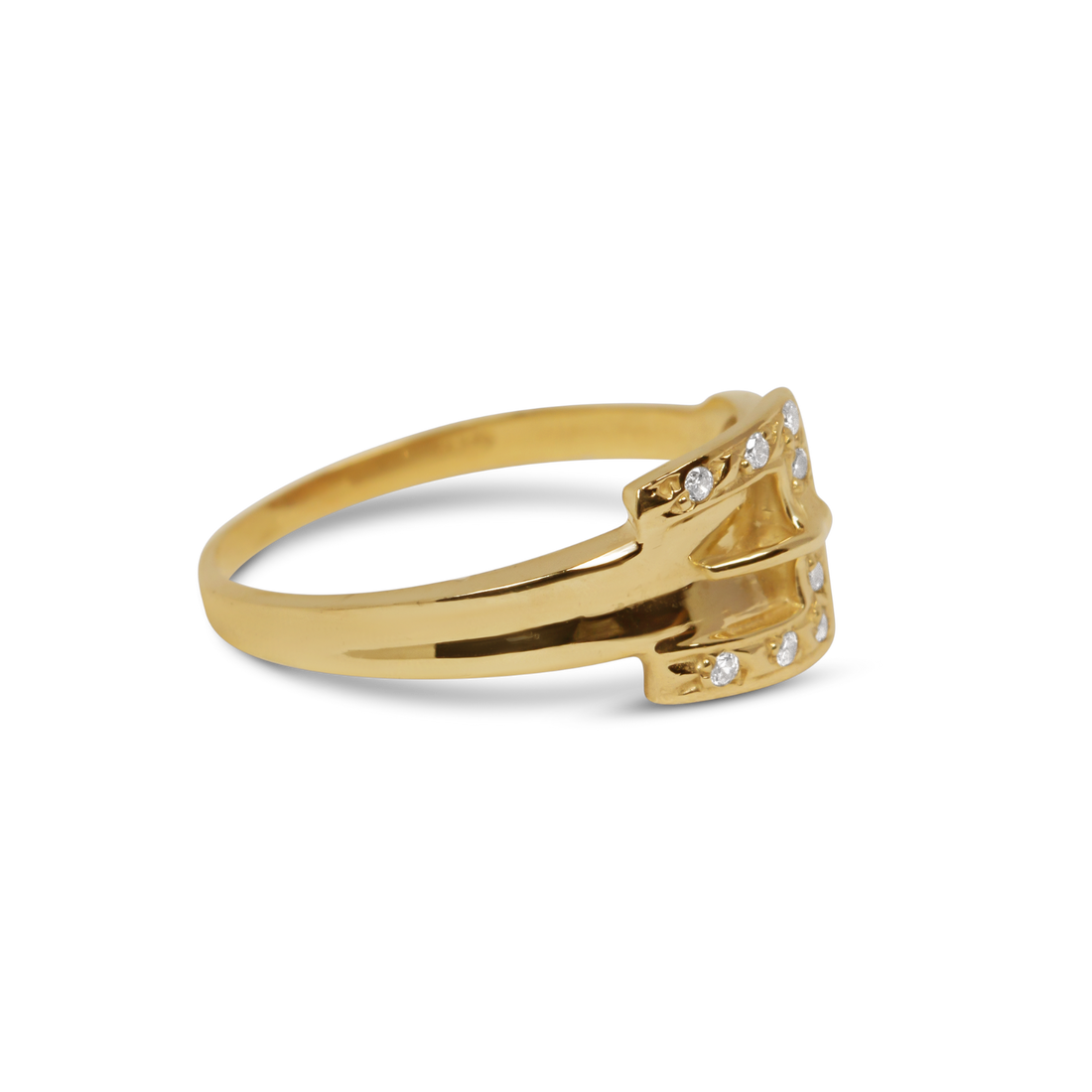 Buckle Ring with CZ | 10-14k Yellow/White/Rose Gold
