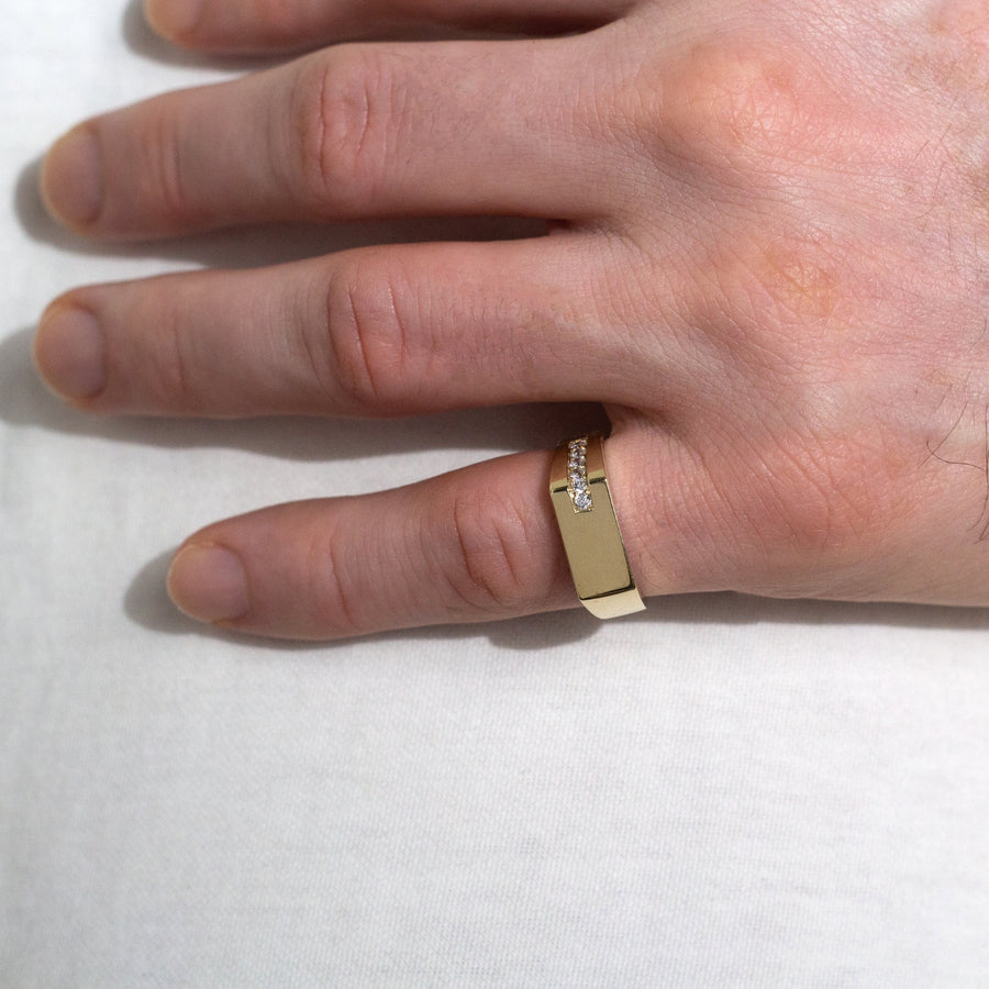 Men’s Signet Ring with Accent | 10k-14k Yellow/White/Rose Gold