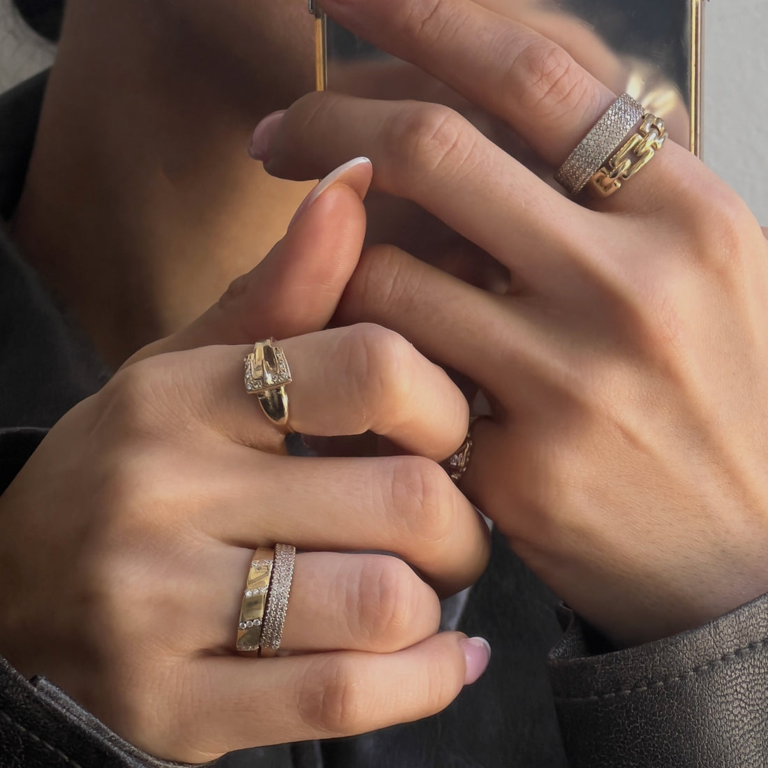 Buckle Ring with CZ | 10-14k Yellow/White/Rose Gold