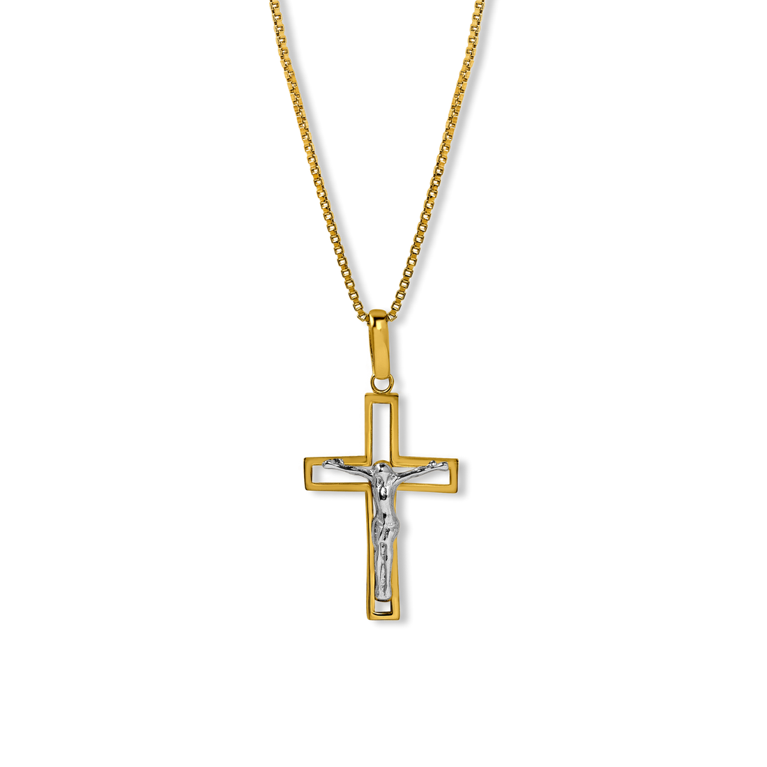 Crucifix Cross | 10k Yellow/White Gold | 16–22"