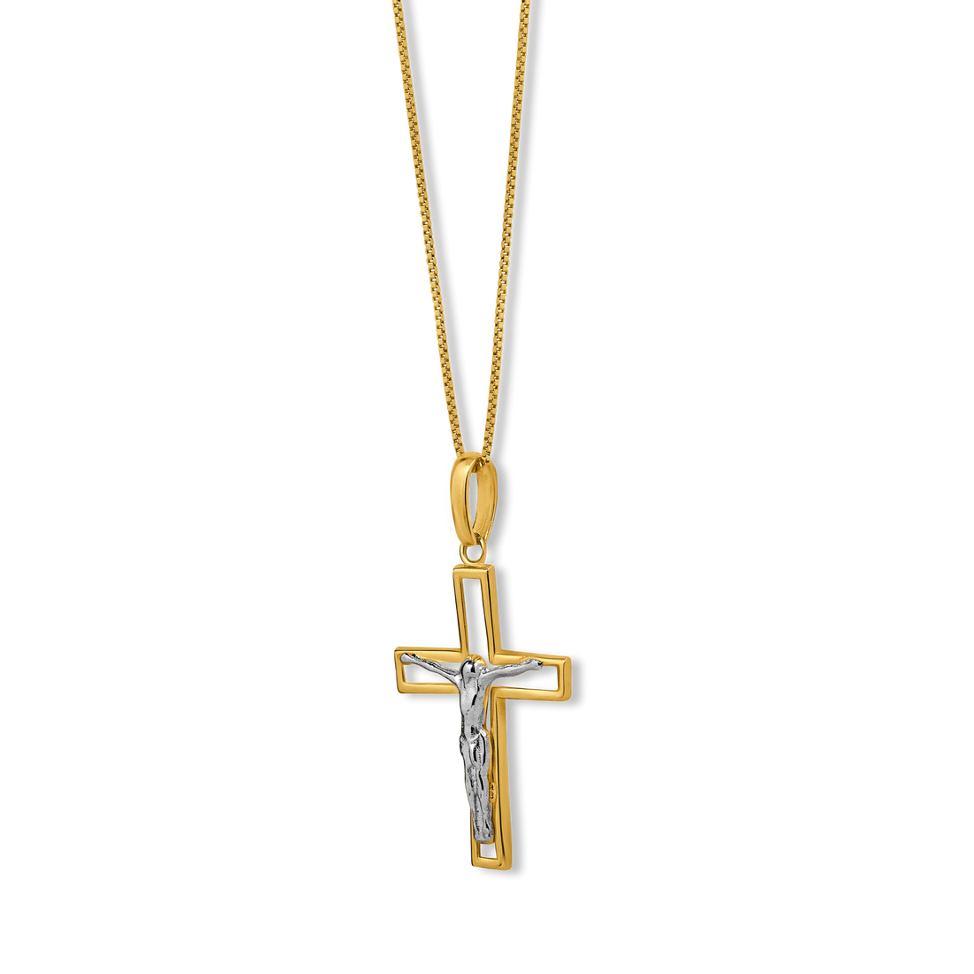 Crucifix Cross | 10k Yellow/White Gold | 16–22"