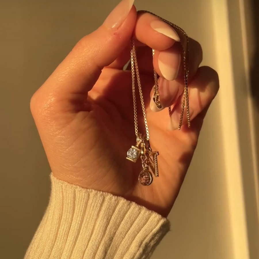 Square Birthstone Pendant | 10k Yellow/White/Rose Gold | 16–22"
