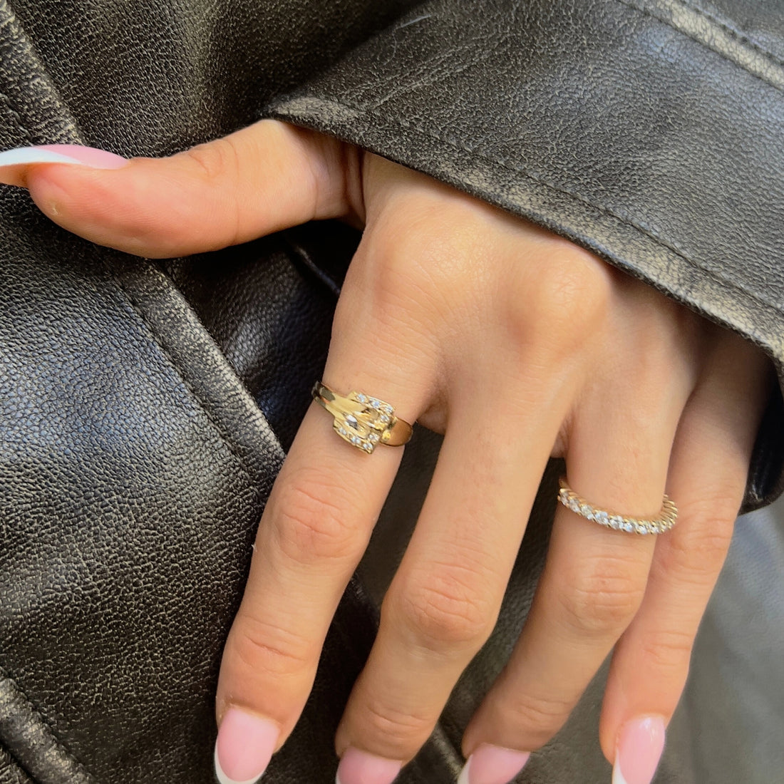 Buckle Ring with CZ | 10-14k Yellow/White/Rose Gold