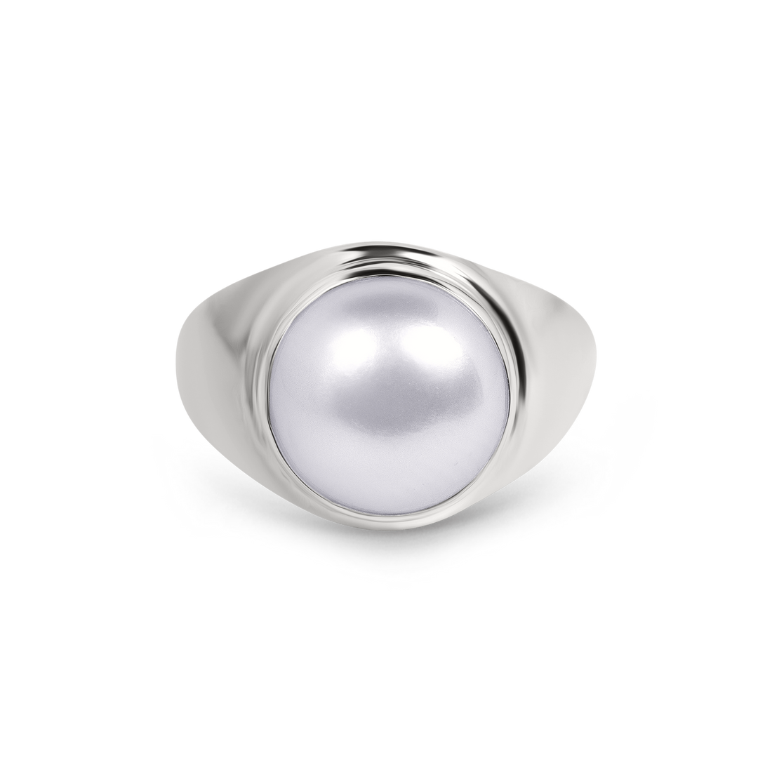 Chunky silver pearl ring