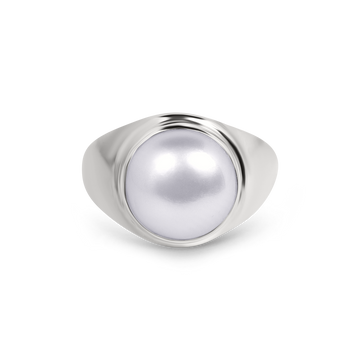 Chunky silver pearl ring