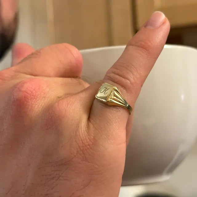 Fancy Signet Ring for Engraving | 10k Yellow/White/Rose Gold