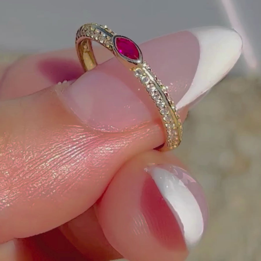 Gemstone Pavé Ring | 10k Gold, Ruby/Emerald/Sapphire