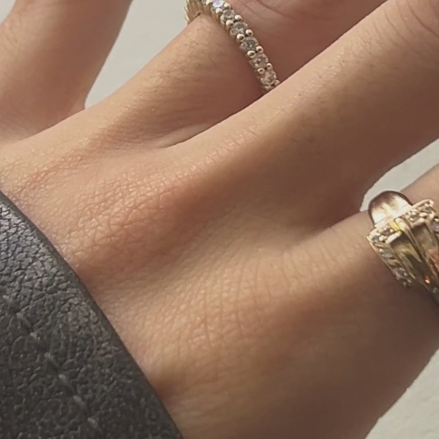 Buckle Ring with CZ | 10-14k Yellow/White/Rose Gold
