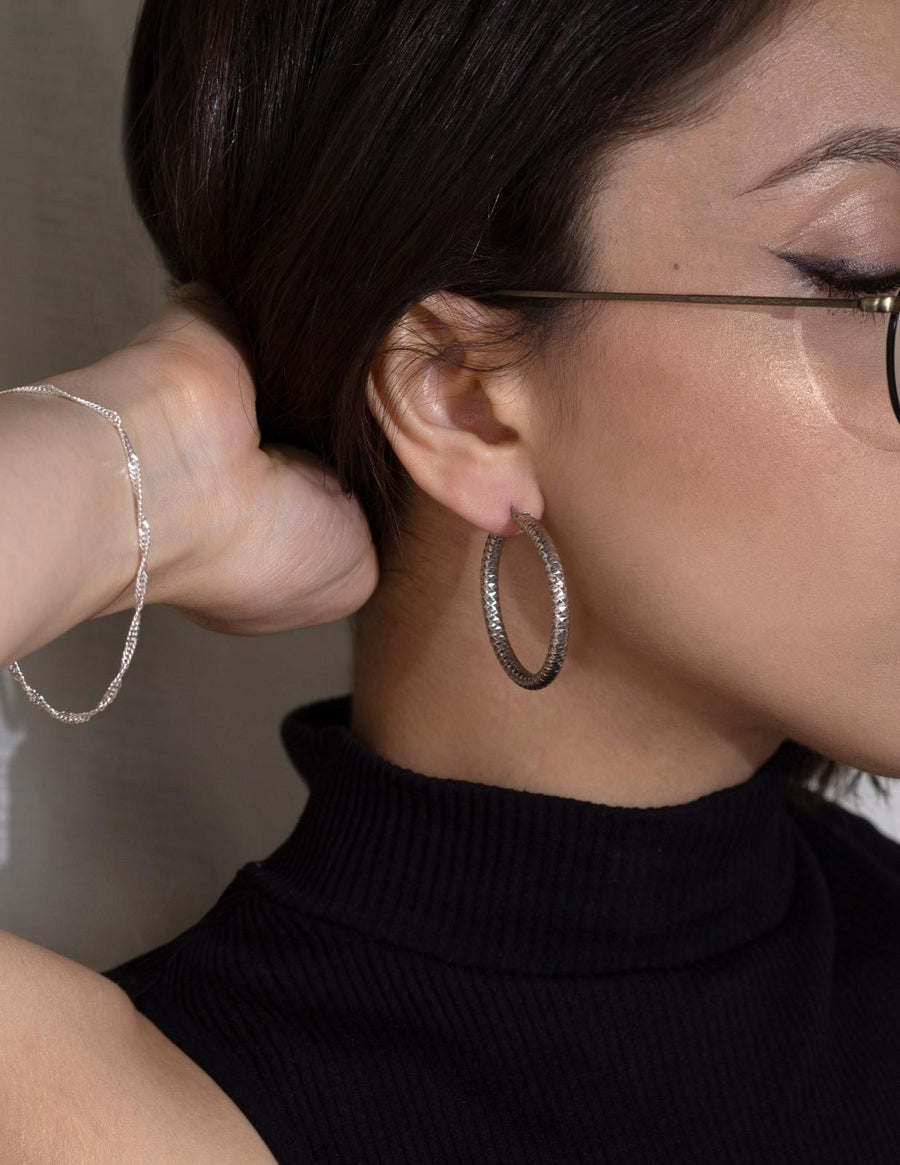 Diamond Cut Hoops | Silver | 1.0-1.5"