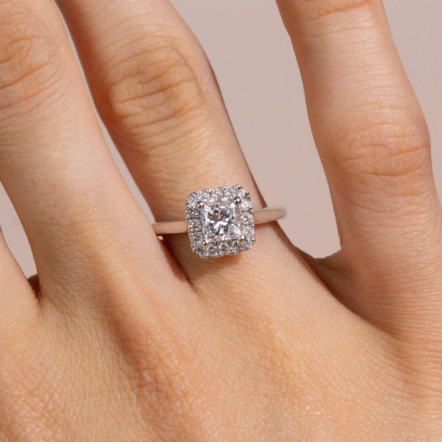 princess cut square halo engagement rings