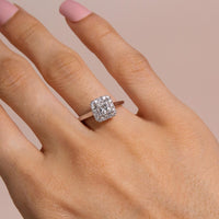 white gold square halo engagement rings, square halo engagement rings on hand