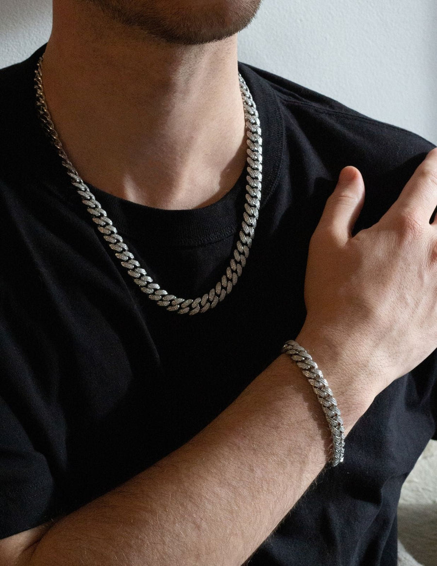 10mm silver cuban chain with diamonds