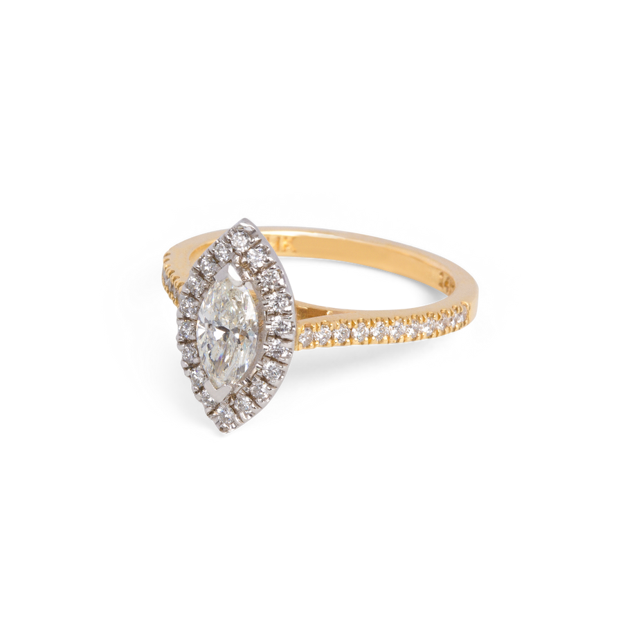 Halo Marquise Engagement Ring | 0.96 CT | 14k Yellow/White/Rose Gold