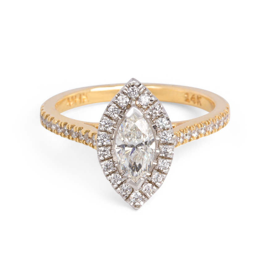Halo Marquise Engagement Ring | 0.96 CT | 14k Yellow/White/Rose Gold