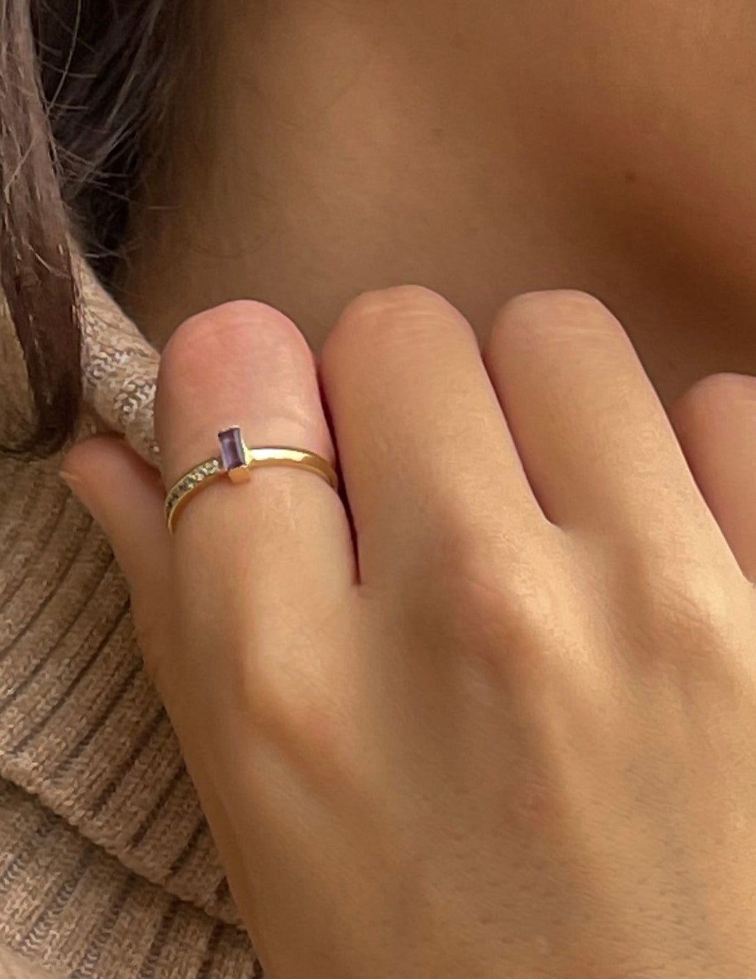 golden parallel bar ring, gold t bar ring