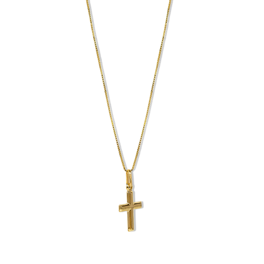 Basic Cross Pendant 10k Gold 16 22 Curb Chain 0.7mm 18