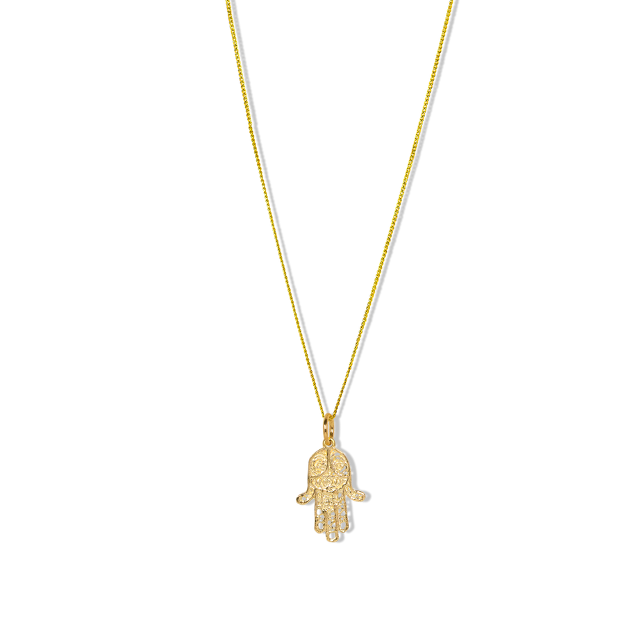 Dainty Hamsa Hand 10k Gold 16 22 Box Chain 0.7mm 16
