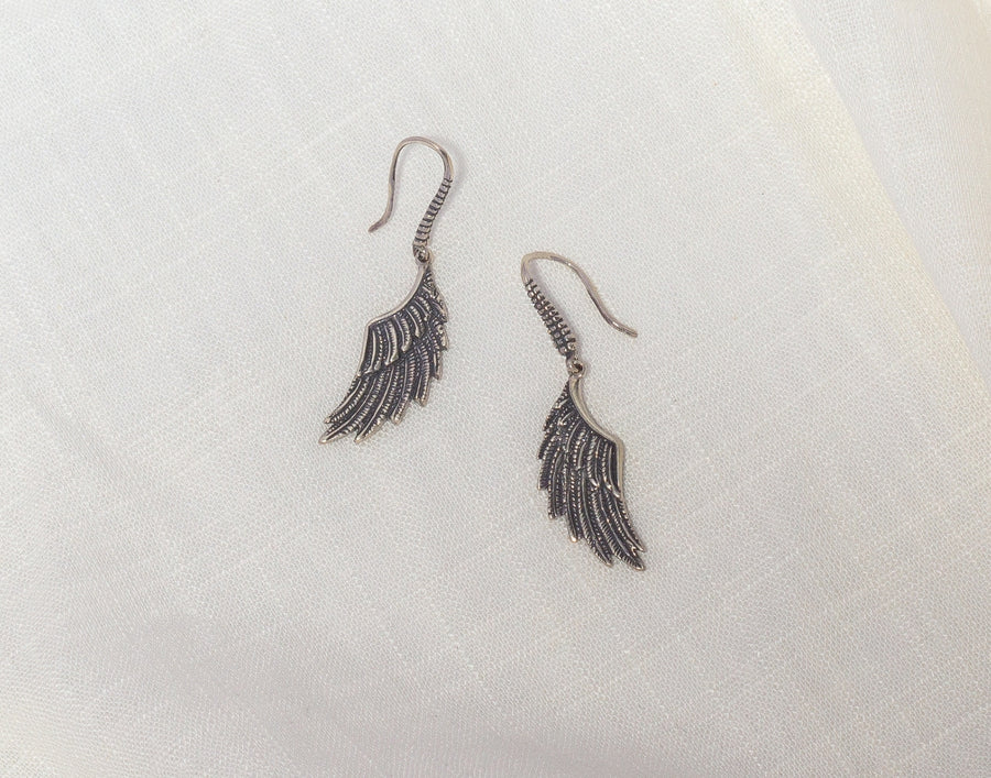 angel wing silver drop earrings angel wings, angel doubles earrings, celtic design silver dangling earrings