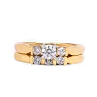 three diamond engagement ring with wedding band