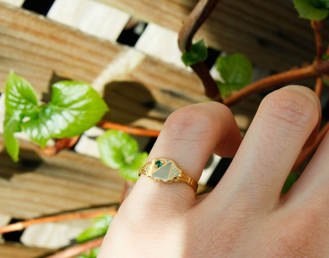 real gold pinky ring, birthstone signet ring gold