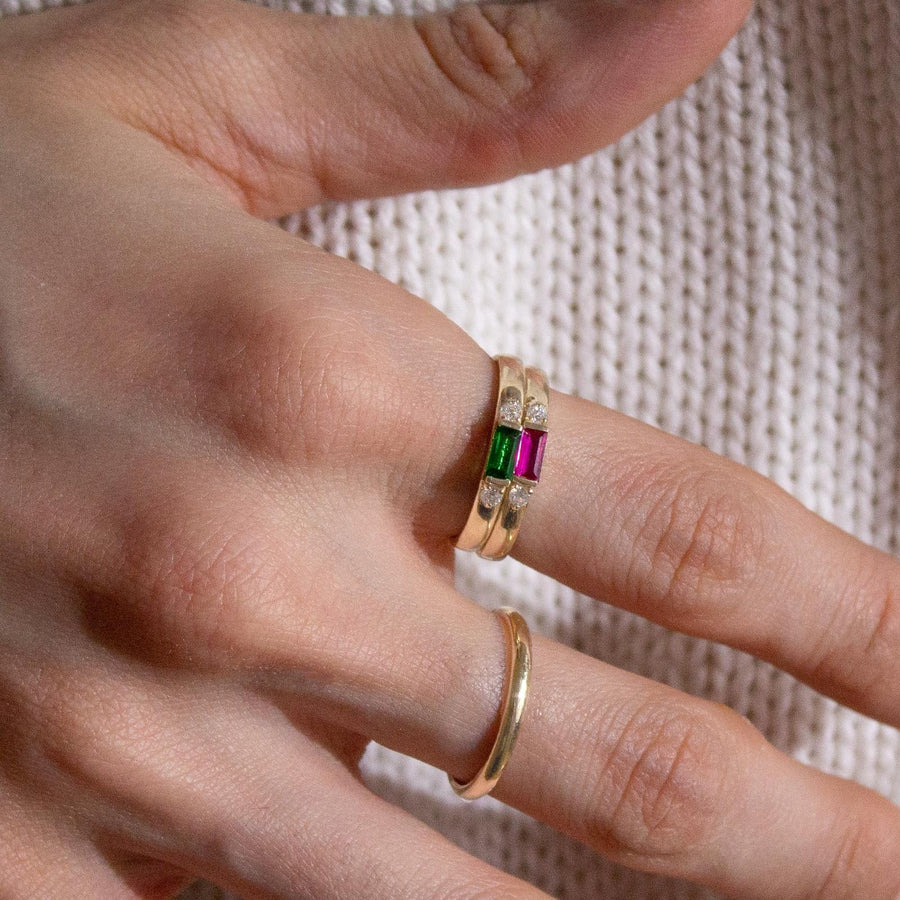 Heirloom Baguette Ring with Birthstones | 10k-14k Yellow/White/Rose Gold