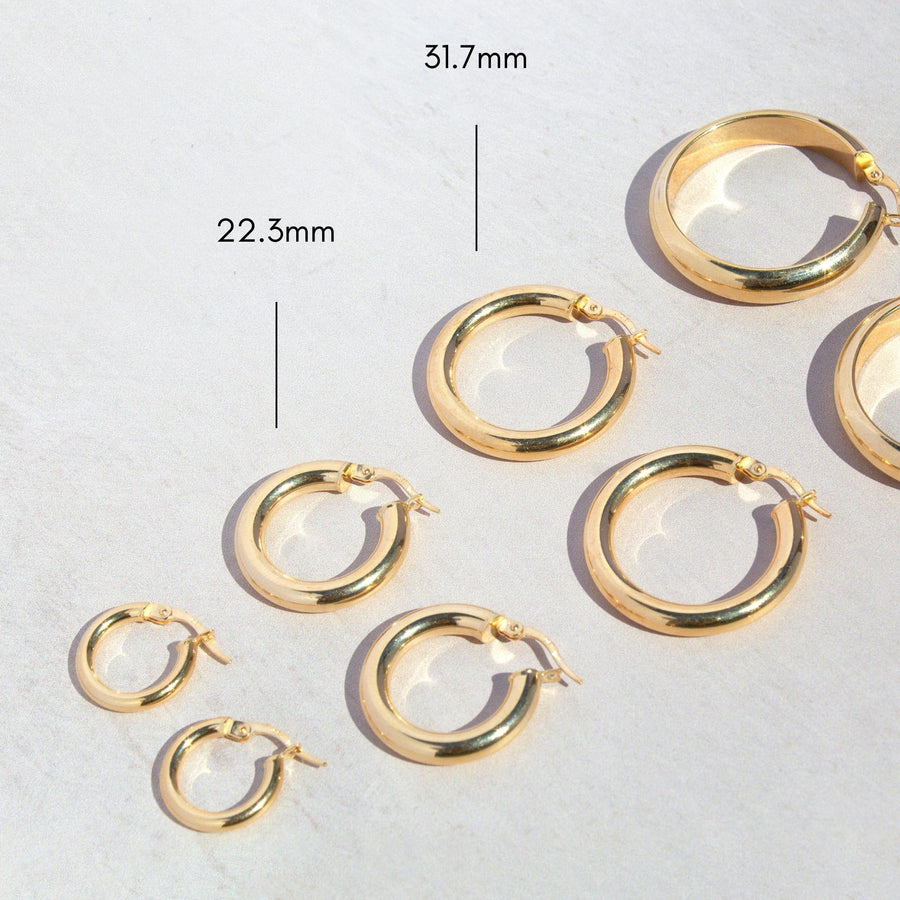 Tarnish Resistant Thick Gold Tube Hoops