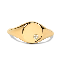 gold signet ring toronto, diamond round signet ring