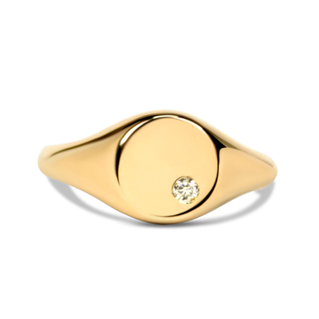 gold signet ring toronto, diamond round signet ring