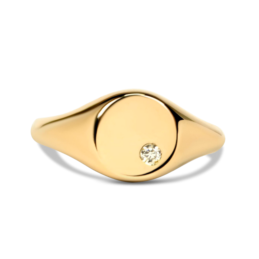 gold signet ring toronto, diamond round signet ring