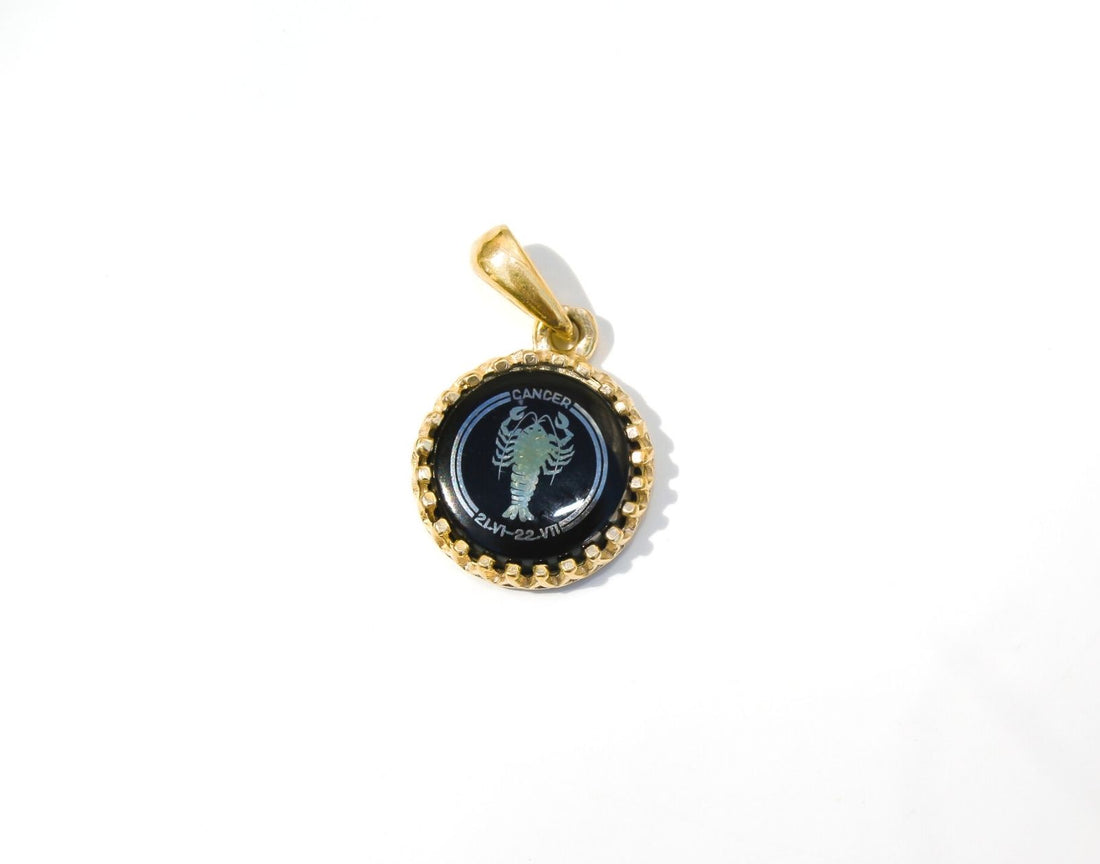 Cancer Zodiac Pendant | 10k Gold and Onyx | 16-28"