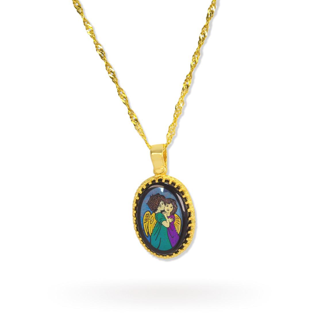 Kissing Angels Pendant | 10k Gold, Onyx | 16-26"