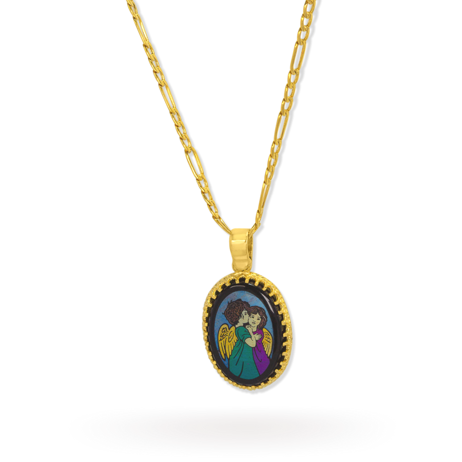 Kissing Angels Pendant | 10k Gold, Onyx | 16-26"