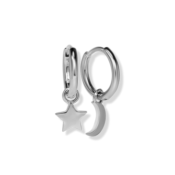 silver charm earrings, womens silver jewelry, womens silver huggies