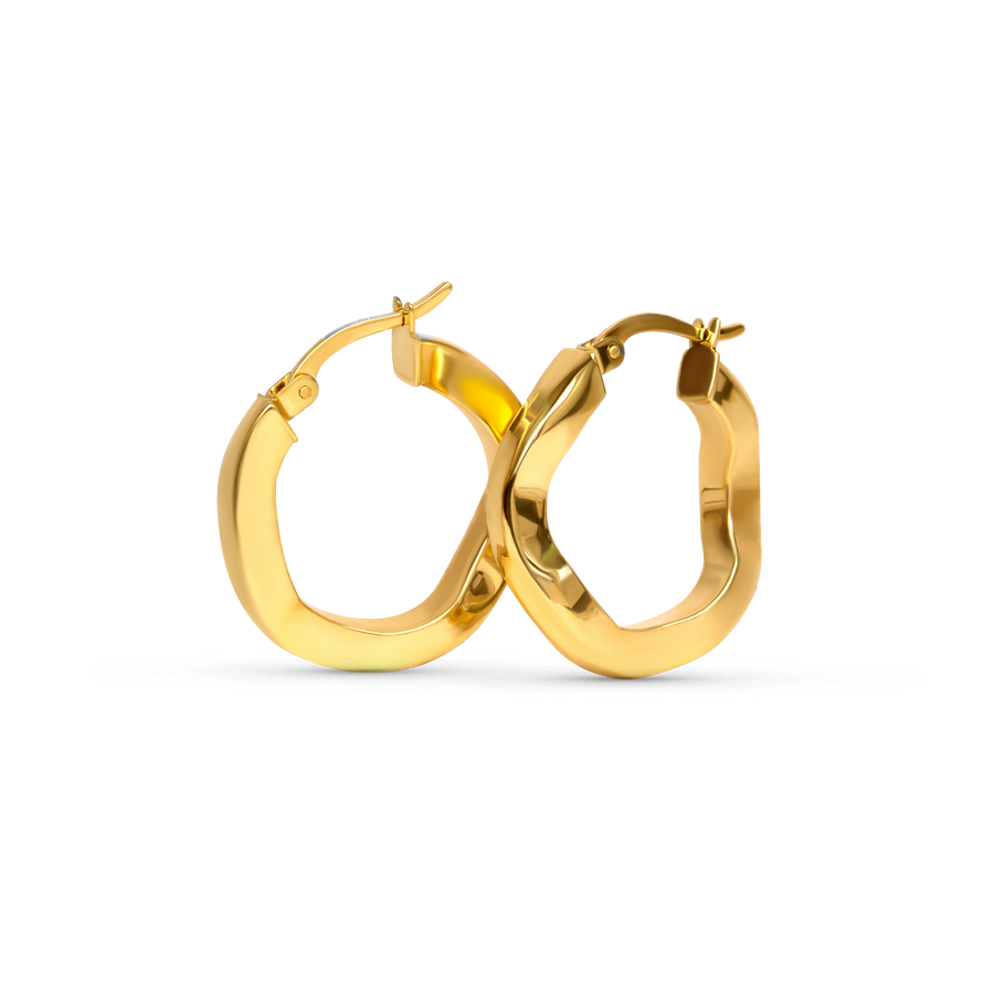 gold wavy hoop earrings, small wavy gold hoops, twisted 10k hoop earrings, solid gold hoop earrings