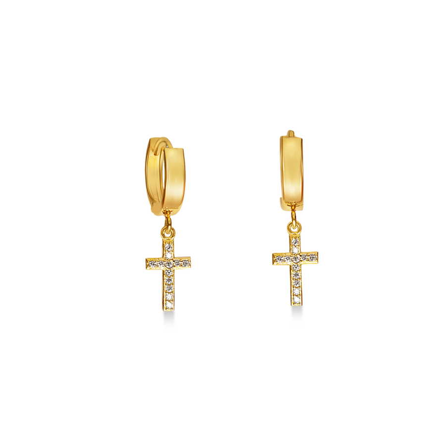 Dangling CZ Cross Huggies 10k Gold