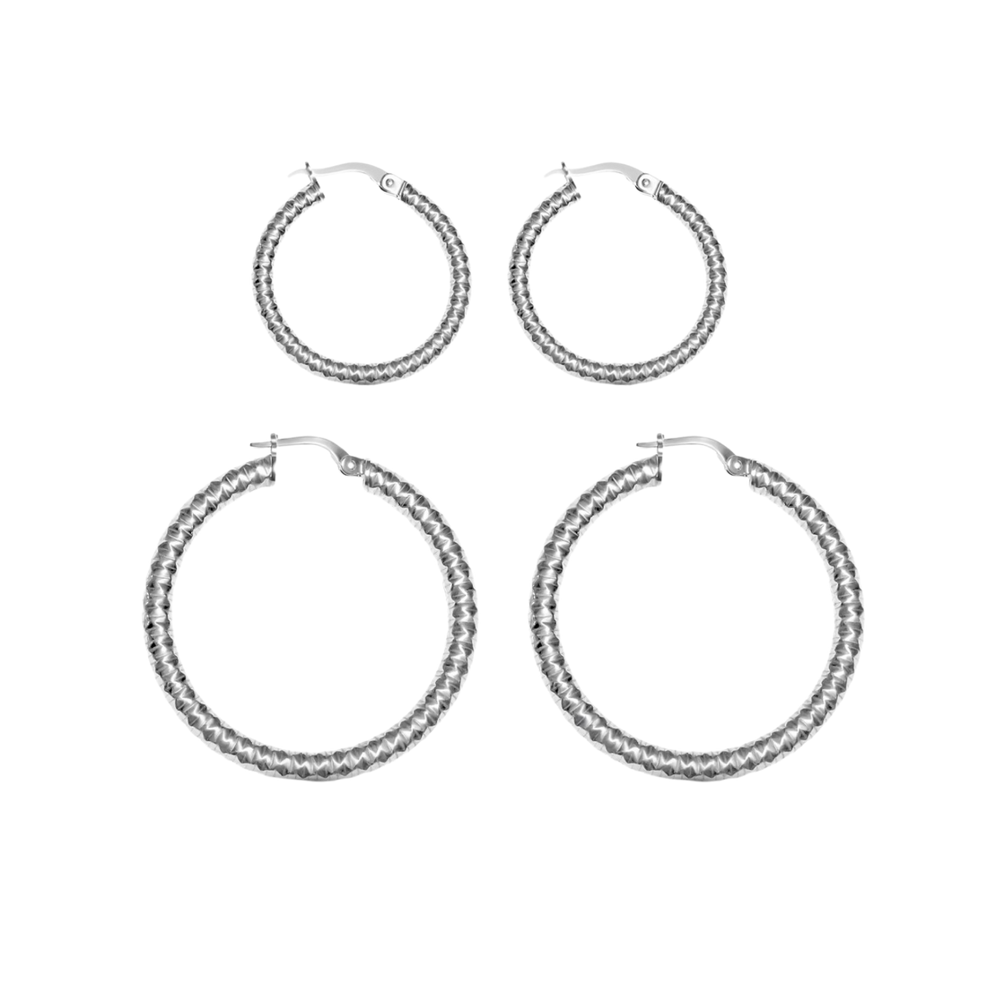 small diamond cut silver hoops