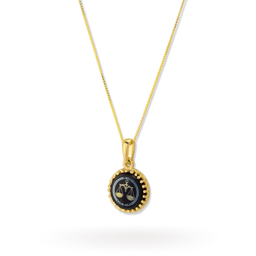 Libra Zodiac Pendant | 10k Gold and Onyx | 16-28"