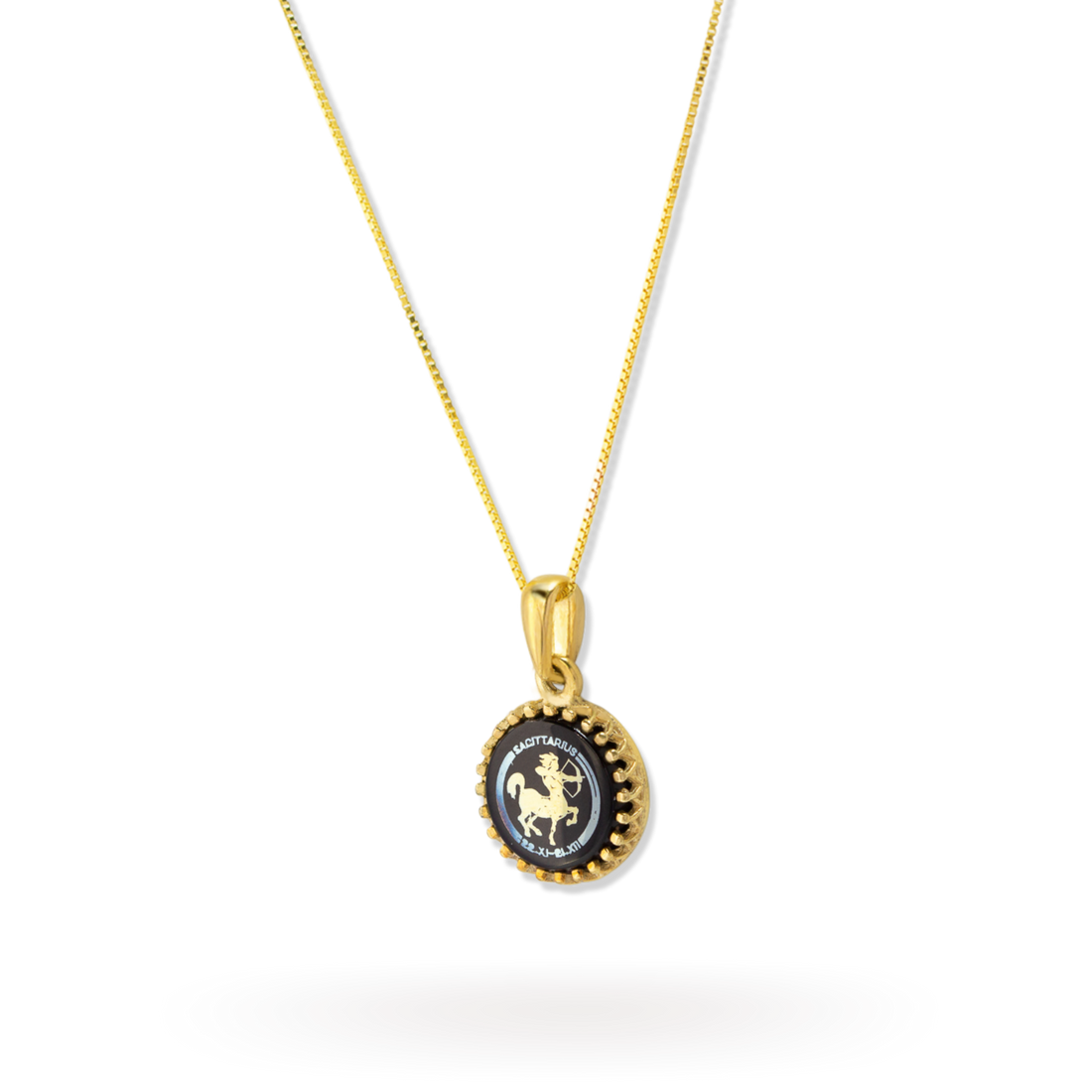 Sagittarius Zodiac Pendant | 10k Gold and Onyx | 16-28"