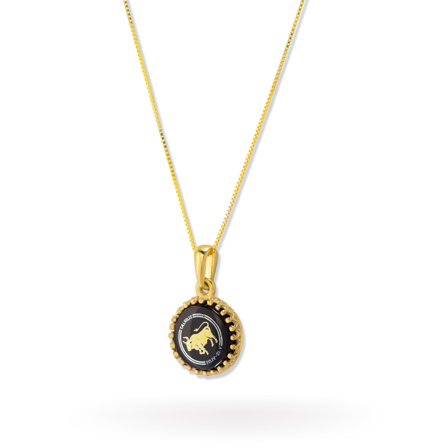 Taurus Zodiac Pendant | 10k Gold and Onyx | 16-28"