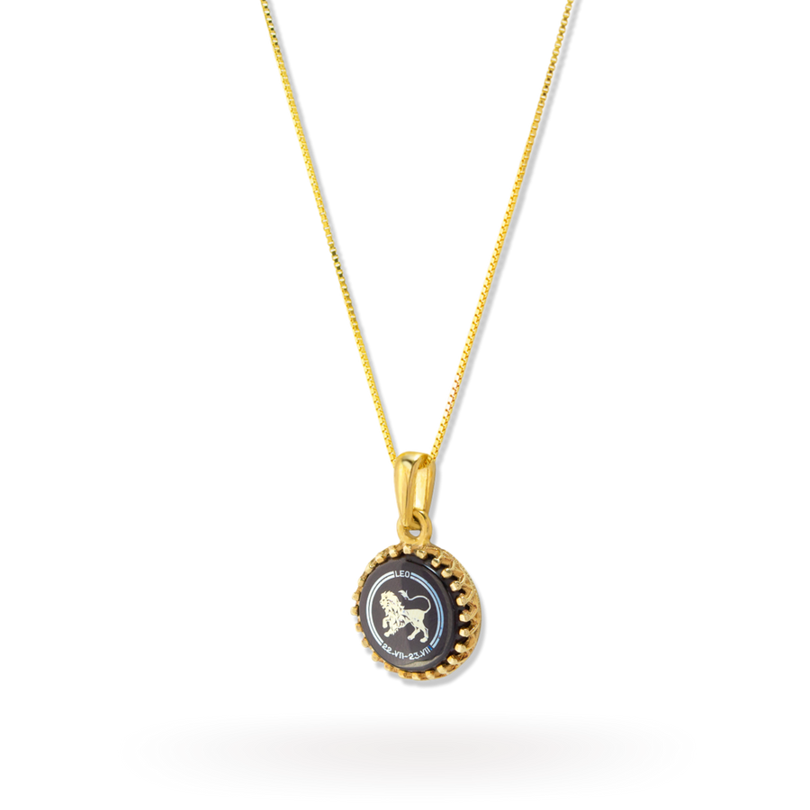 Leo Zodiac Pendant | 10k Gold and Onyx | 16-28"