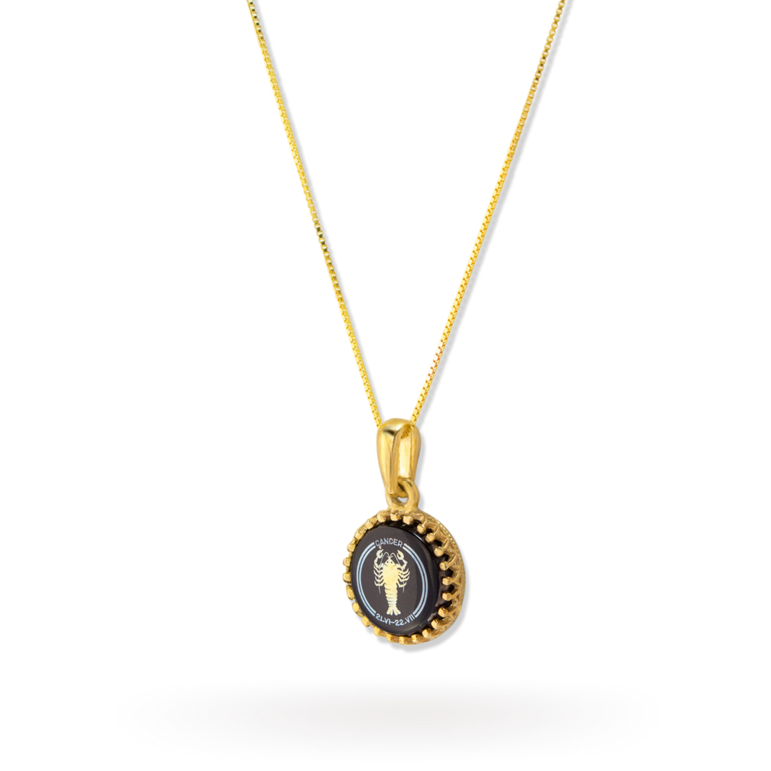 Cancer Zodiac Pendant | 10k Gold and Onyx | 16-28"